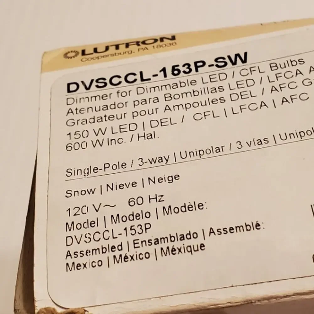 Lutron Diva  Dimmer DVSCCL-153P Snow New open box
